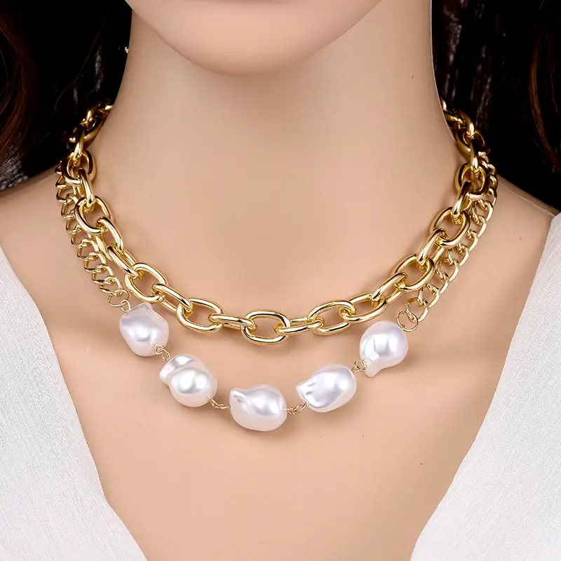 Thumbnail: Fashion Chain Pearl Necklace with Baroque Pearl Metal Charm