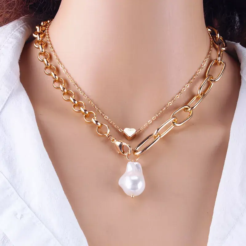 Thumbnail: Fashion Chain Pearl Necklace with Baroque Pearl Metal Charm