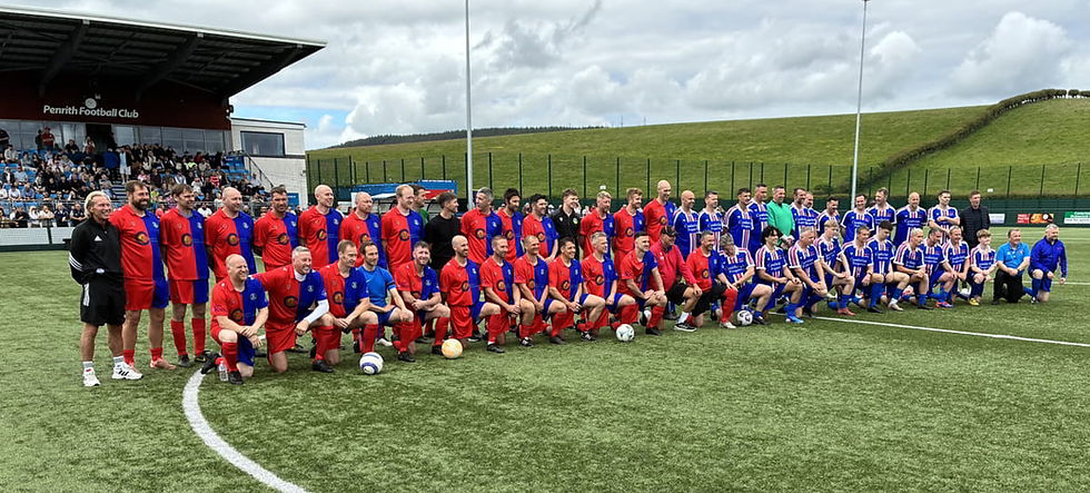 The Penrith/Workington combined team and Carlisle United squad before kick-off