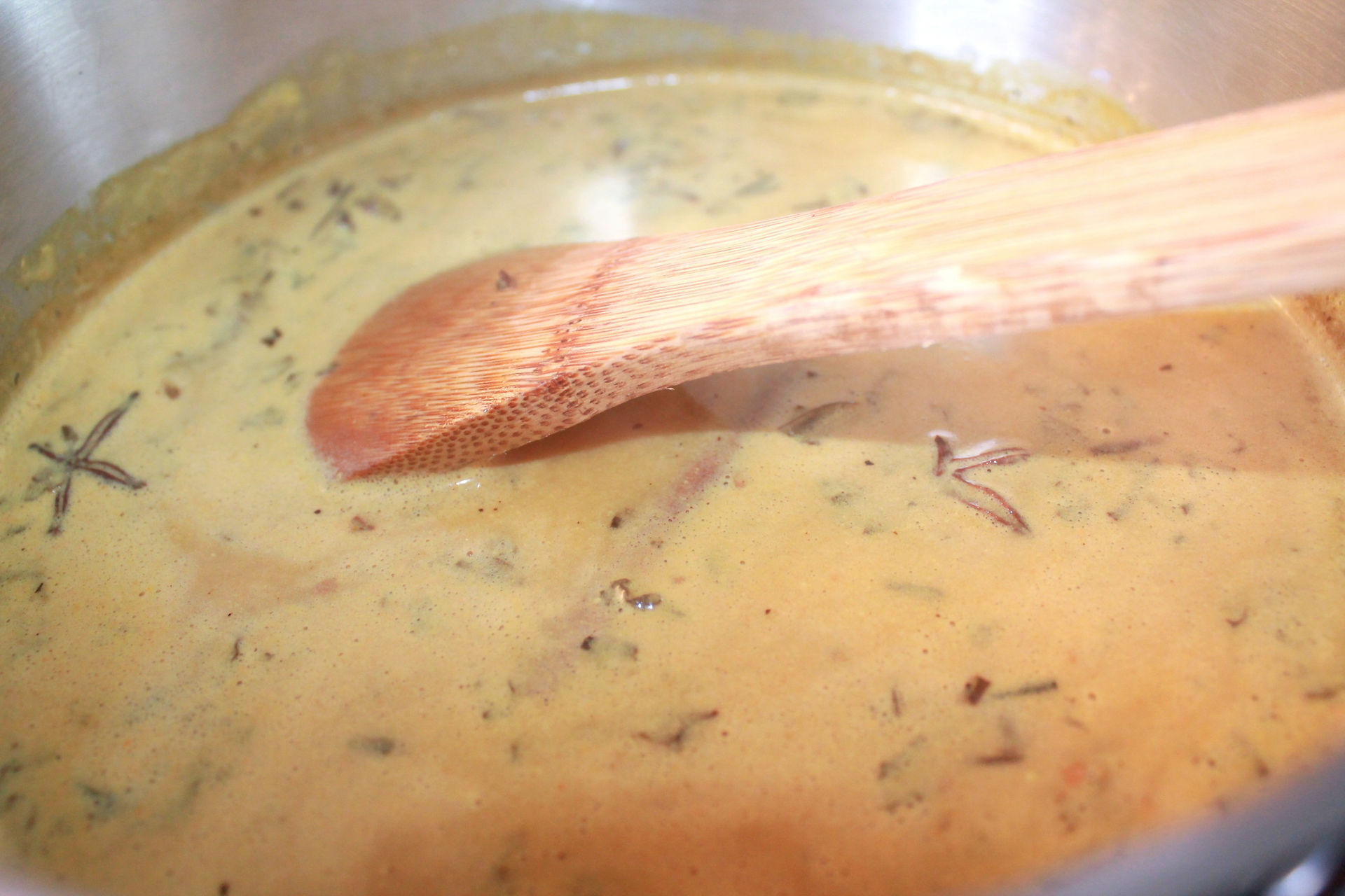 Cooking chai tea in a pot