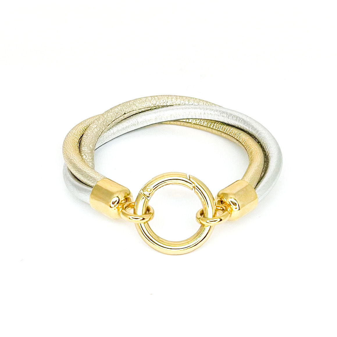 Clip Junction Leather Bracelet - Multi Colored - Gold 