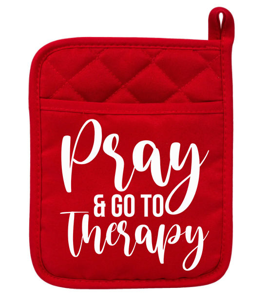 Pray & Go To Therapy Red and White Potholder Set, 6.75x8.5-in.
