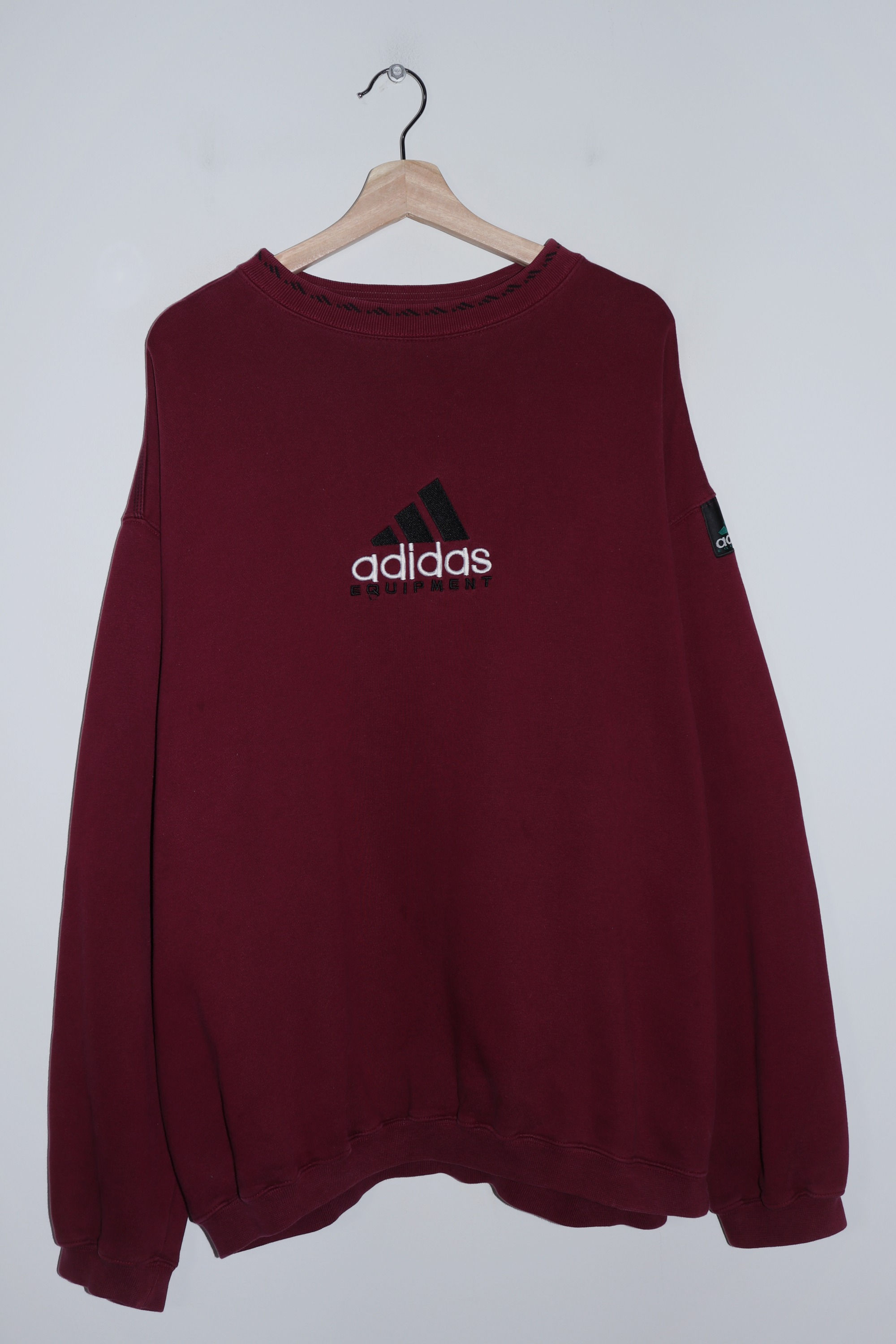 Vintage 90s Adidas Equipment Embroidered Logo Thick Maroon Sweatshirt (Rare)(XL)