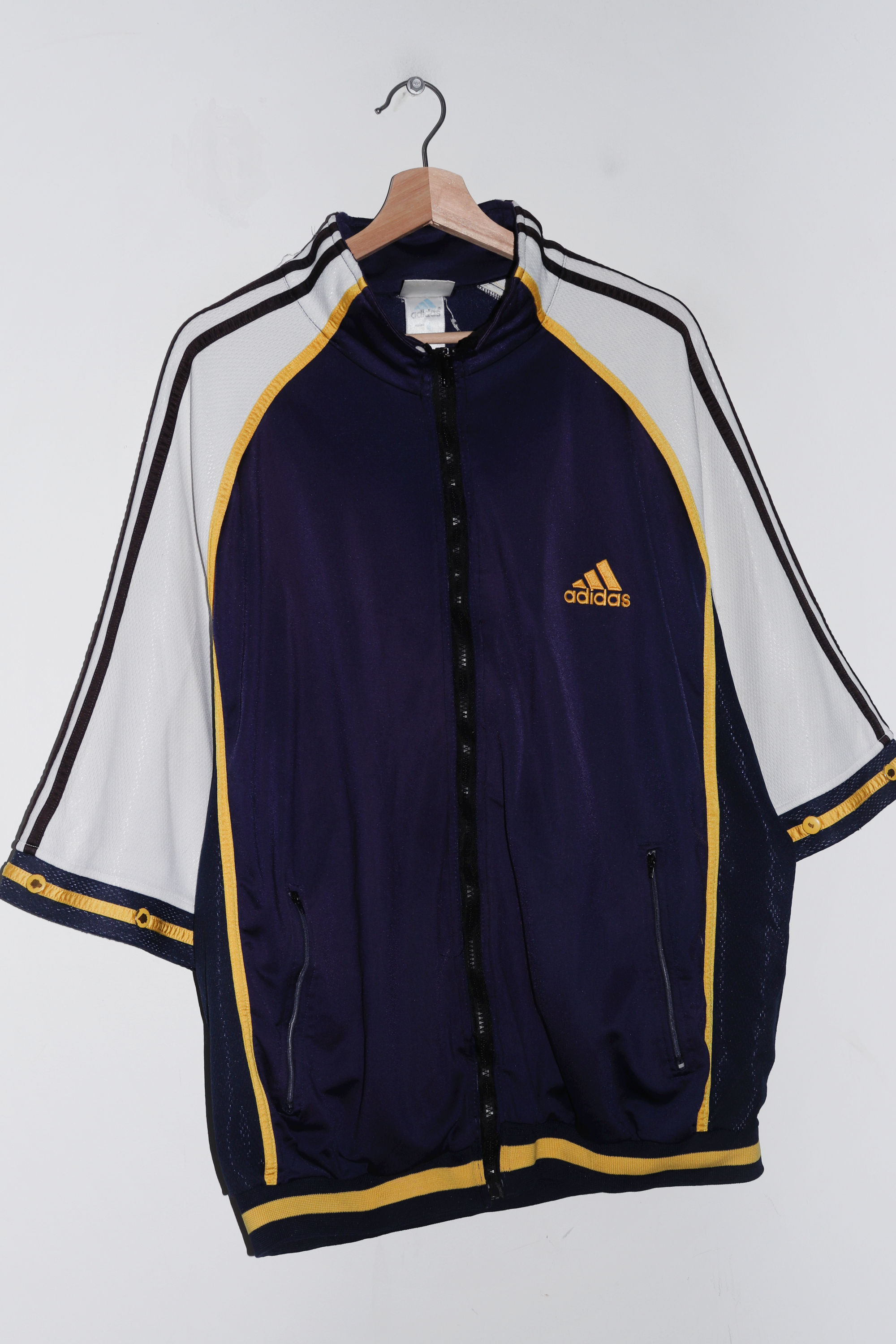 Vintage 90s Adidas Embroidered Logo Navy Short Sleeve Track Jacket (XL)