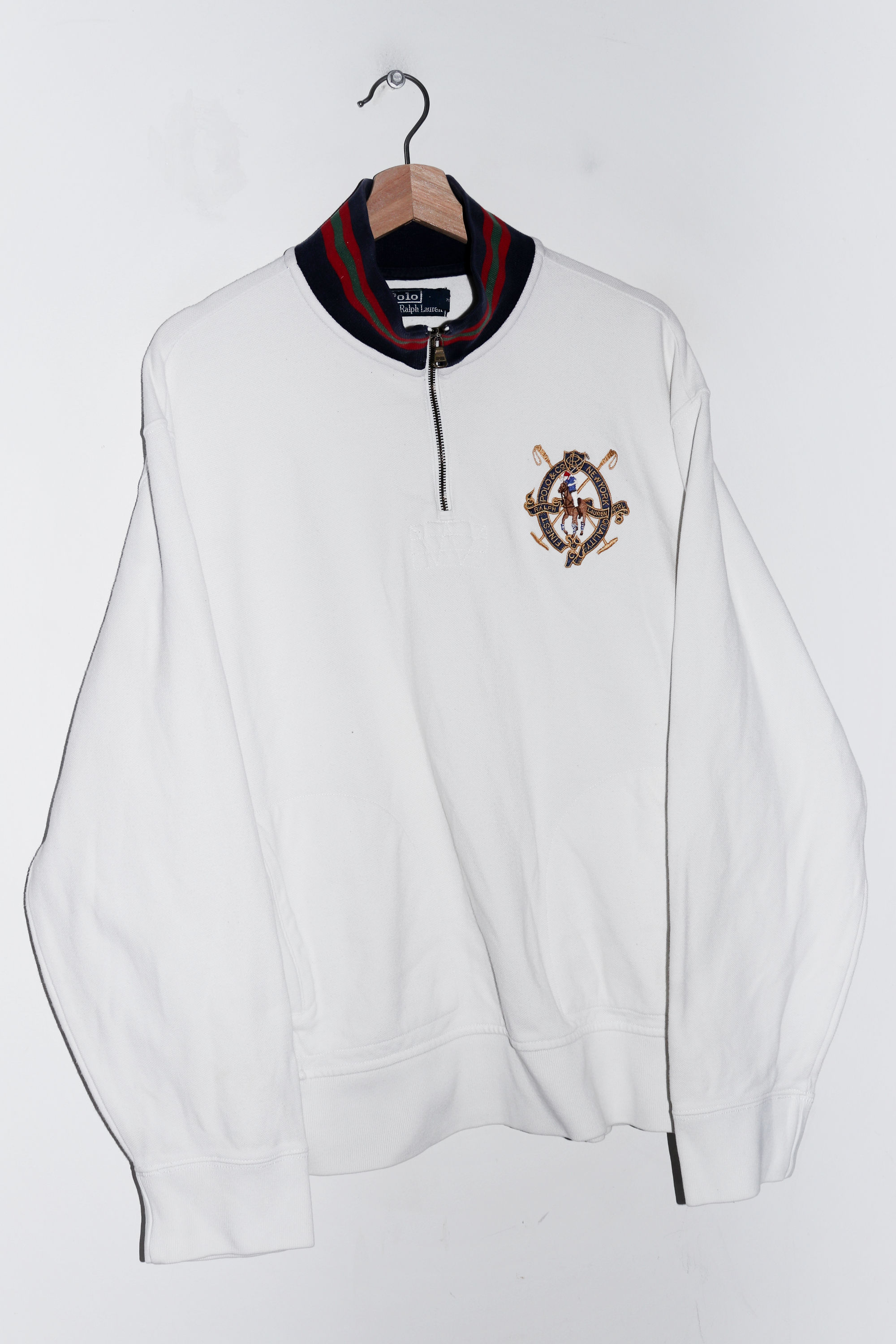 Polo Ralph Lauren Embroidered Crest Graphic Thick Quarter Zip Jumper (L-XL)