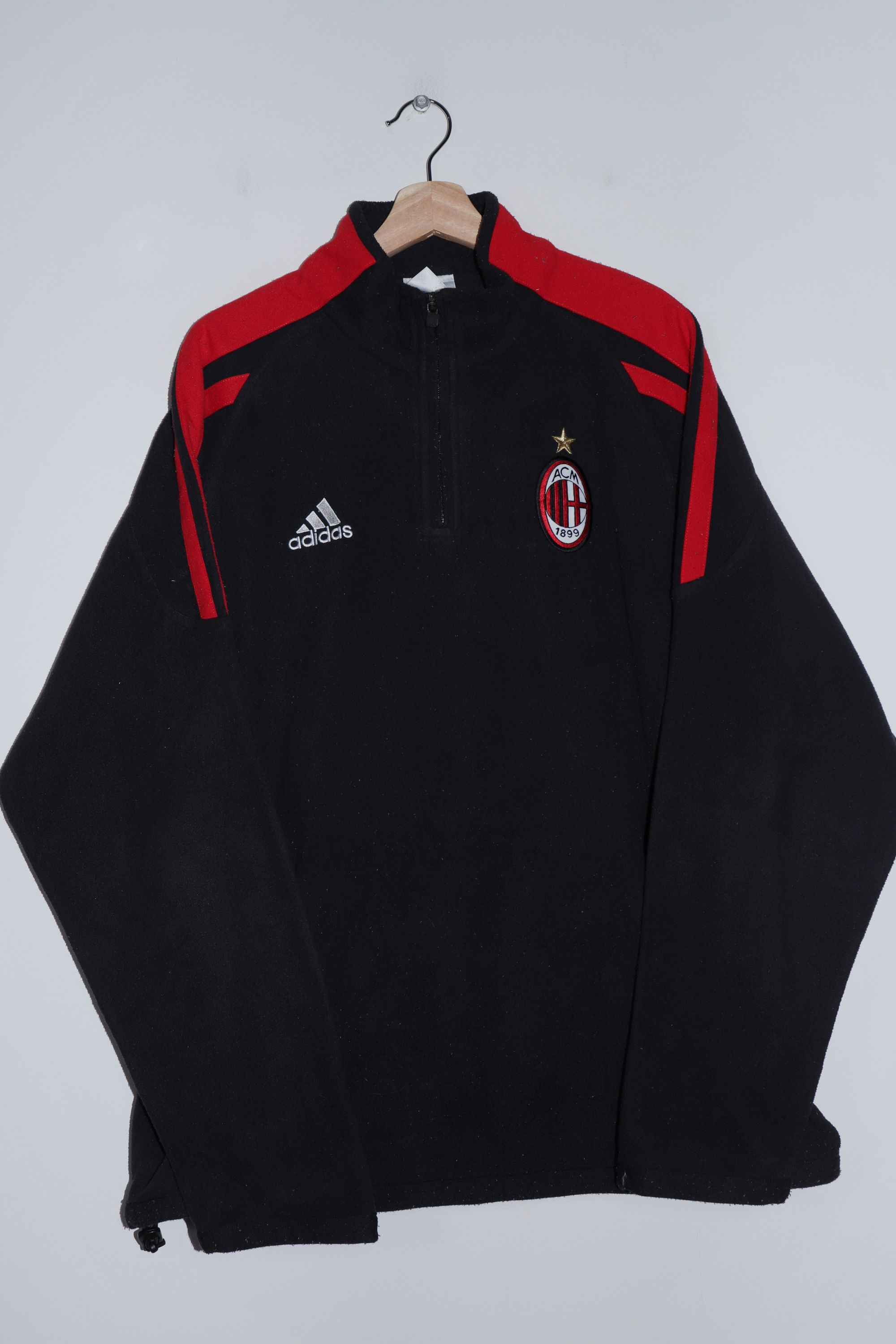 Vintage Adidas AC Milan Embroidered Logo Quarter Zip Fleece Jumper (2001) (L-XL)