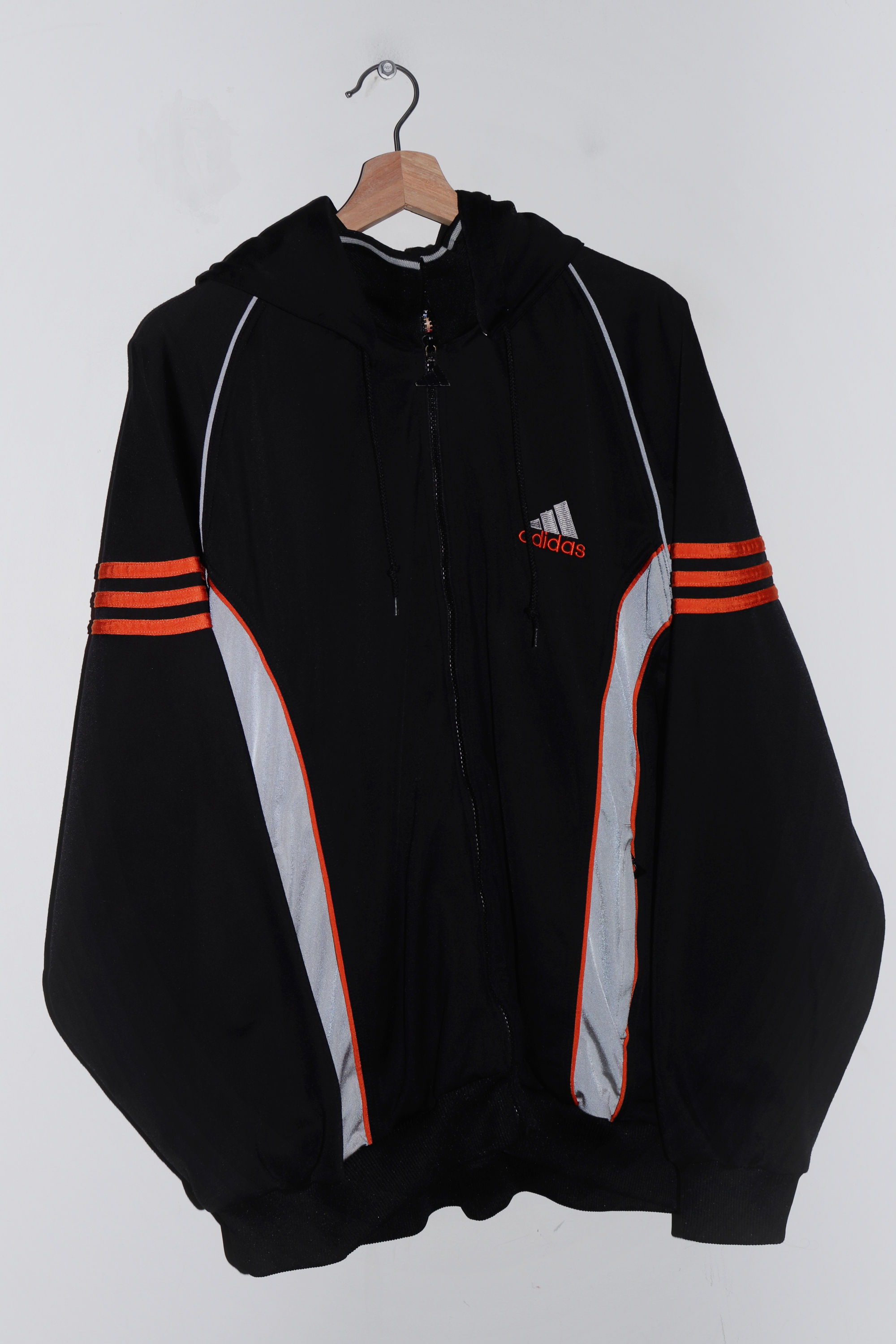 Vintage 90s Adidas Embroidered Logo Black Hooded Track Jacket (M-L)