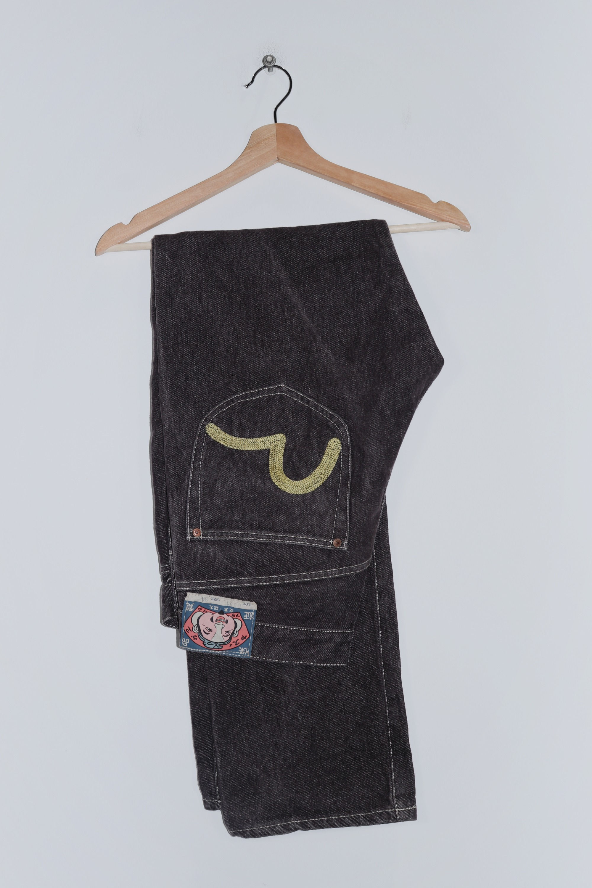 Vintage Evisu Embroidered Logo Faded Black Denim Jeans (Rare) (32)