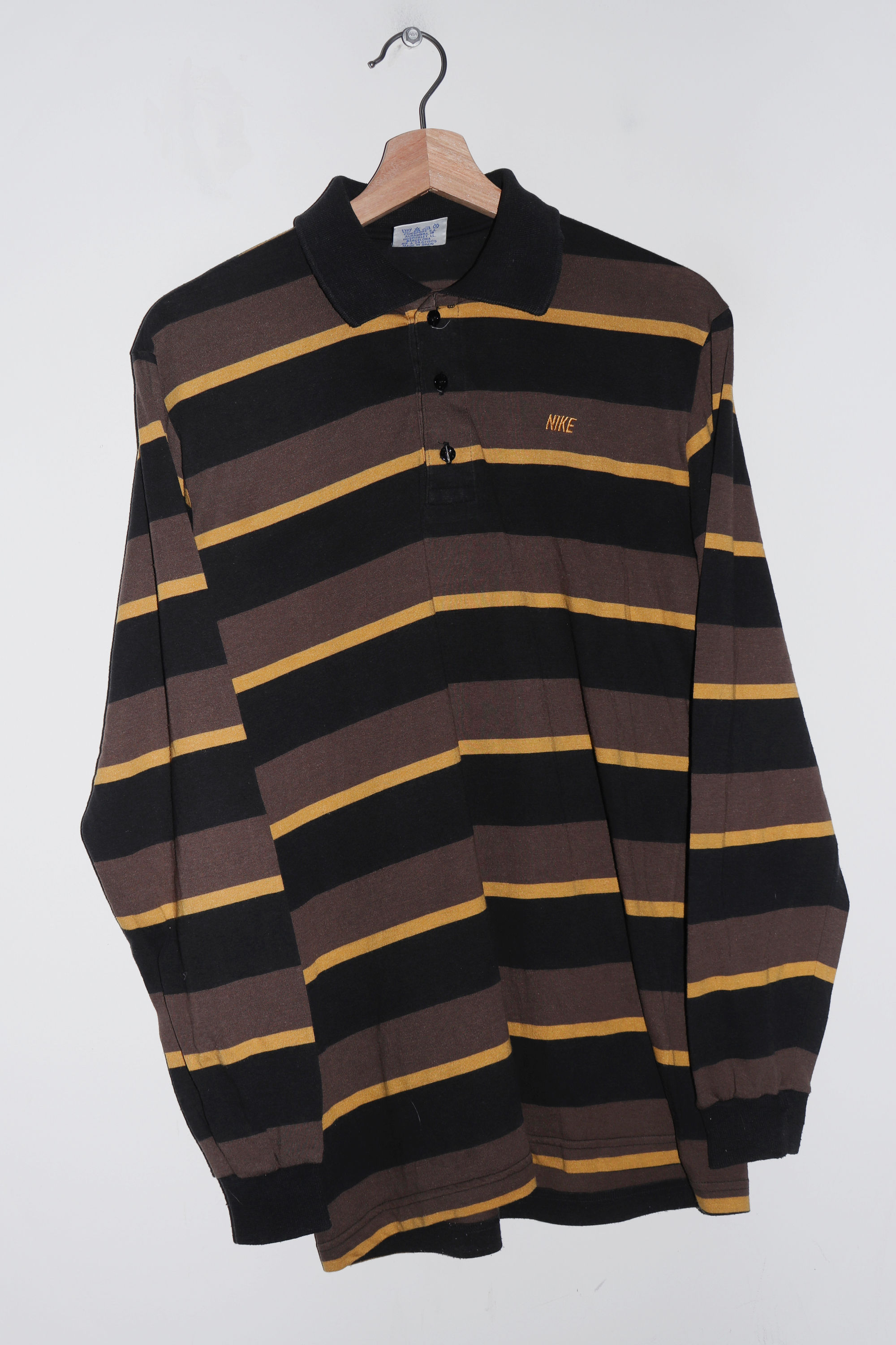 Vintage 90s Spanish Nike Spellout Lightweight Cotton Long Sleeve Polo (M-L)