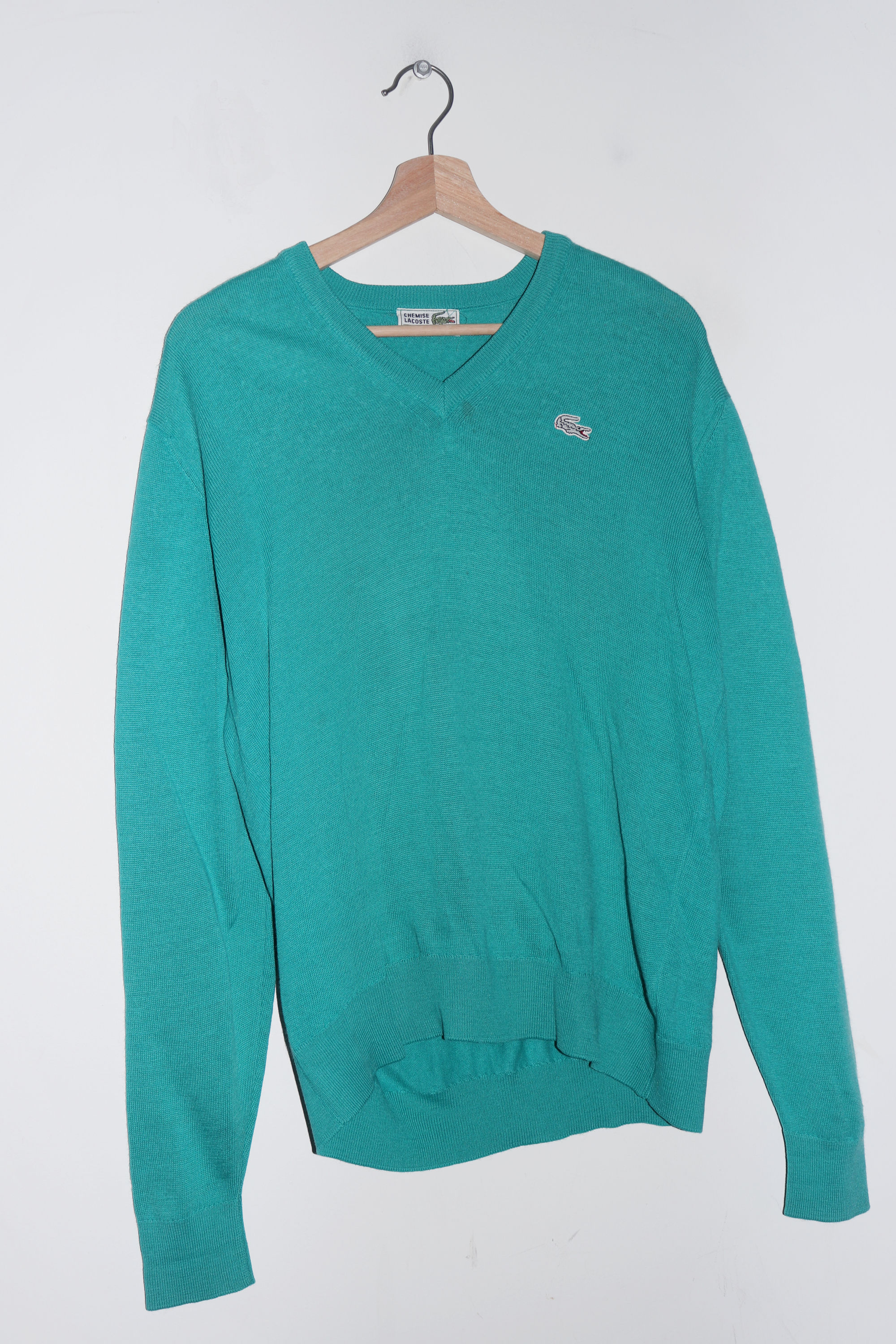 Vintage 90s Chemise Lacoste Embroidered Logo Light Teal Knitted Sweater (M)