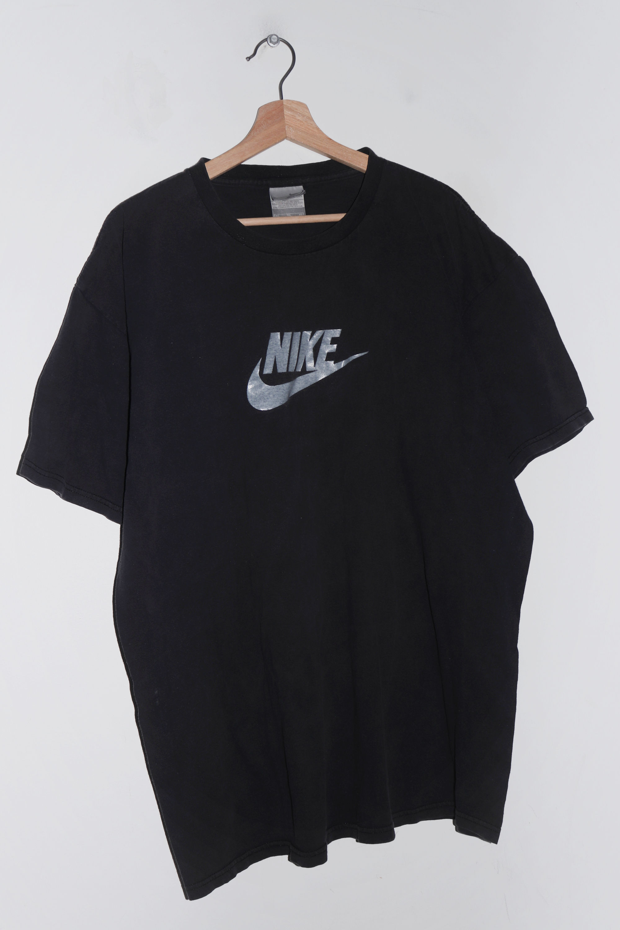 Vintage Nike Metallic Swoosh Graphic Faded Black Tee (L-XL)
