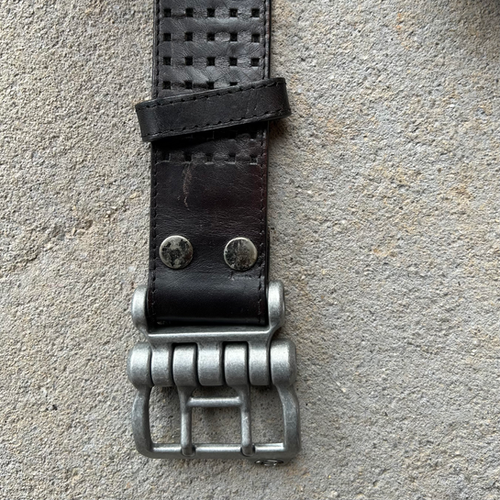 Vintage Oakley Large Buckle Black Leather Studded Belt (Rare
