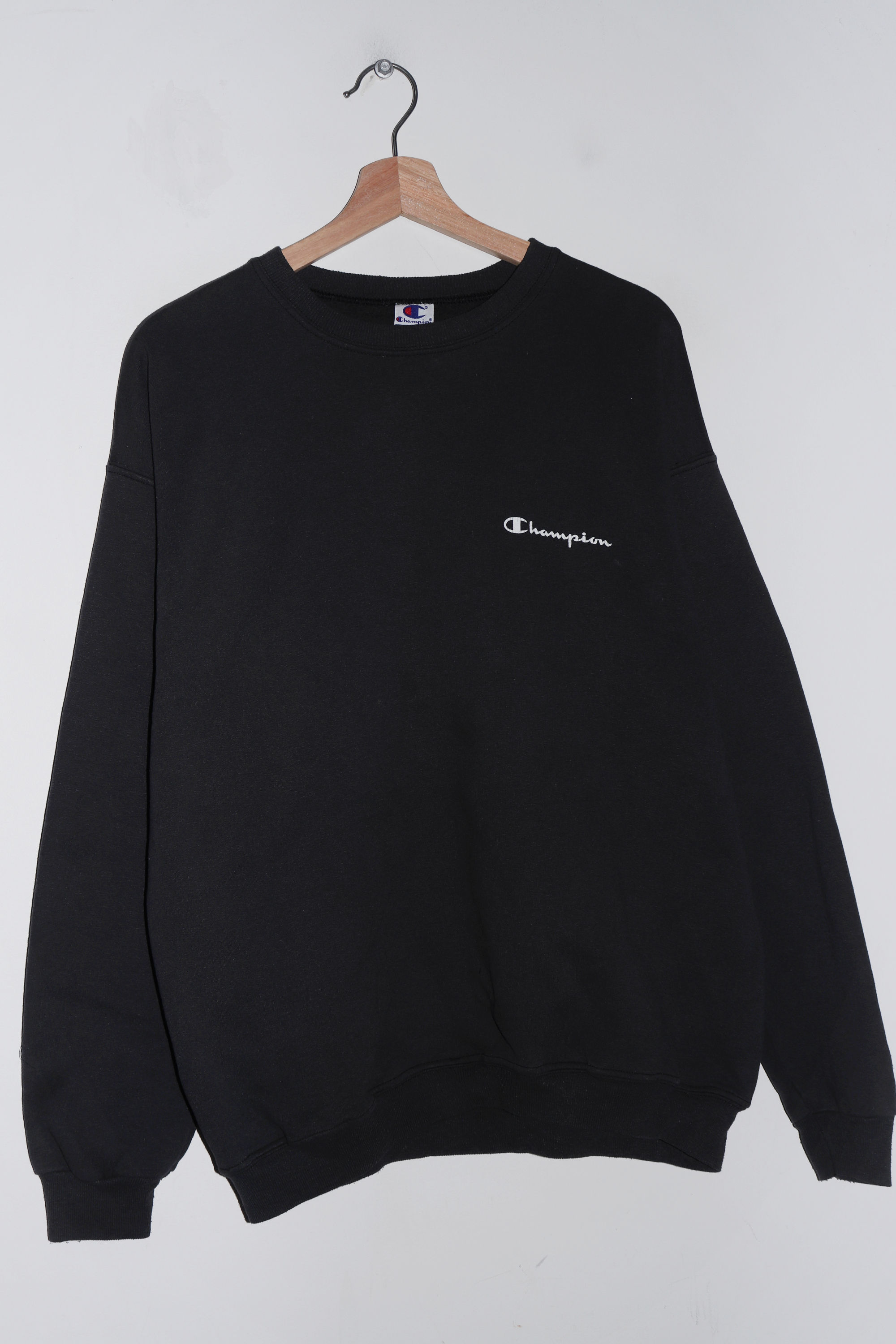 Vintage 90s Champion Script Logo Faded Black Sweatshirt (M-L)