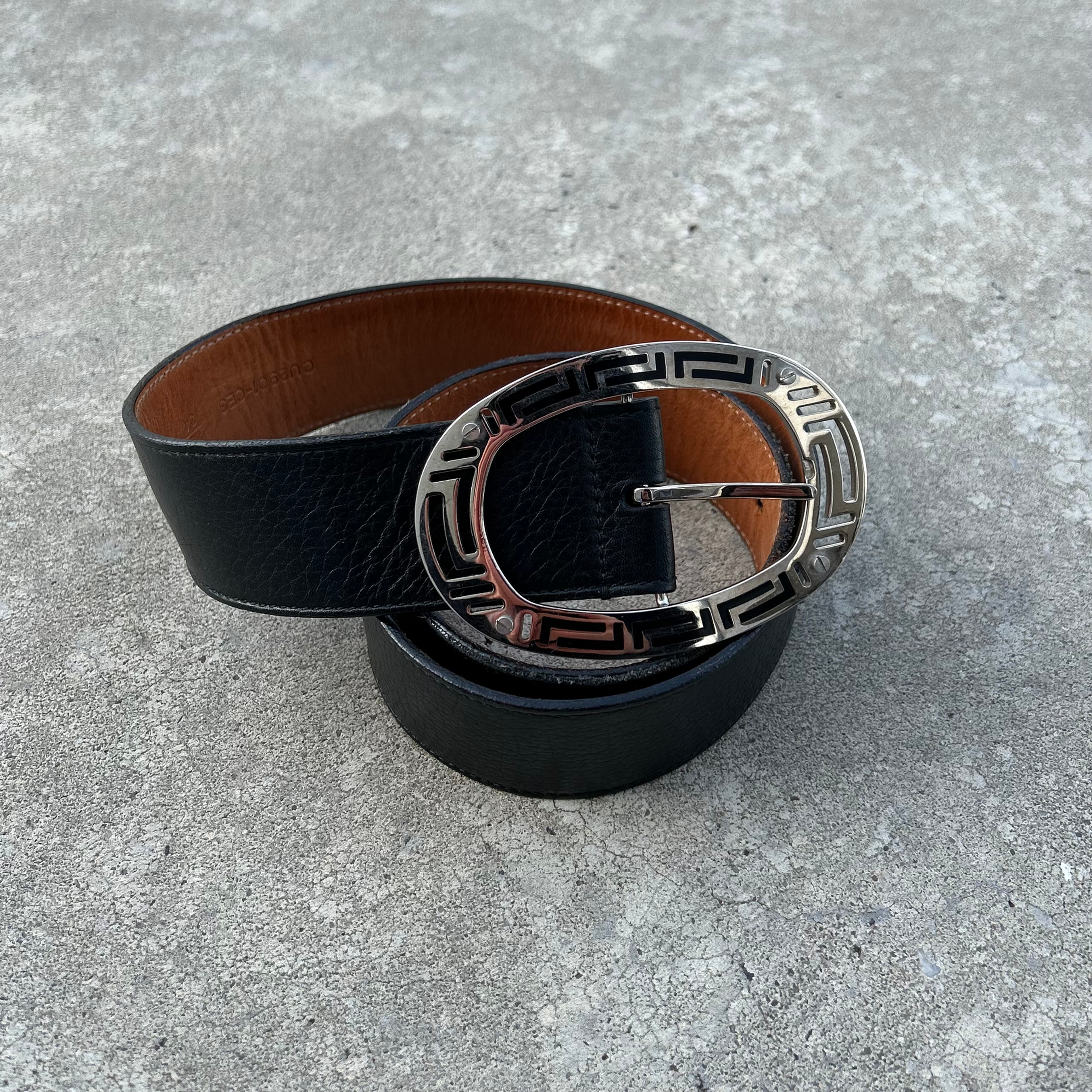 Versace Large Buckle Black Leather Belt