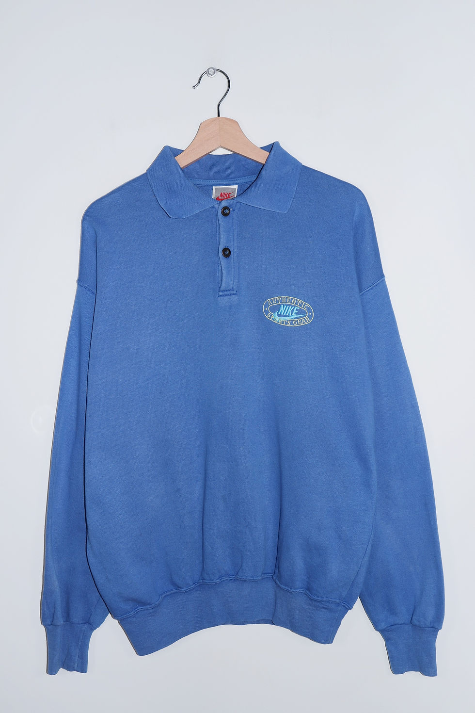 Vintage 80s Nike Embroidered Graphic Logo Quarter Button Jumper (Rare) (M)