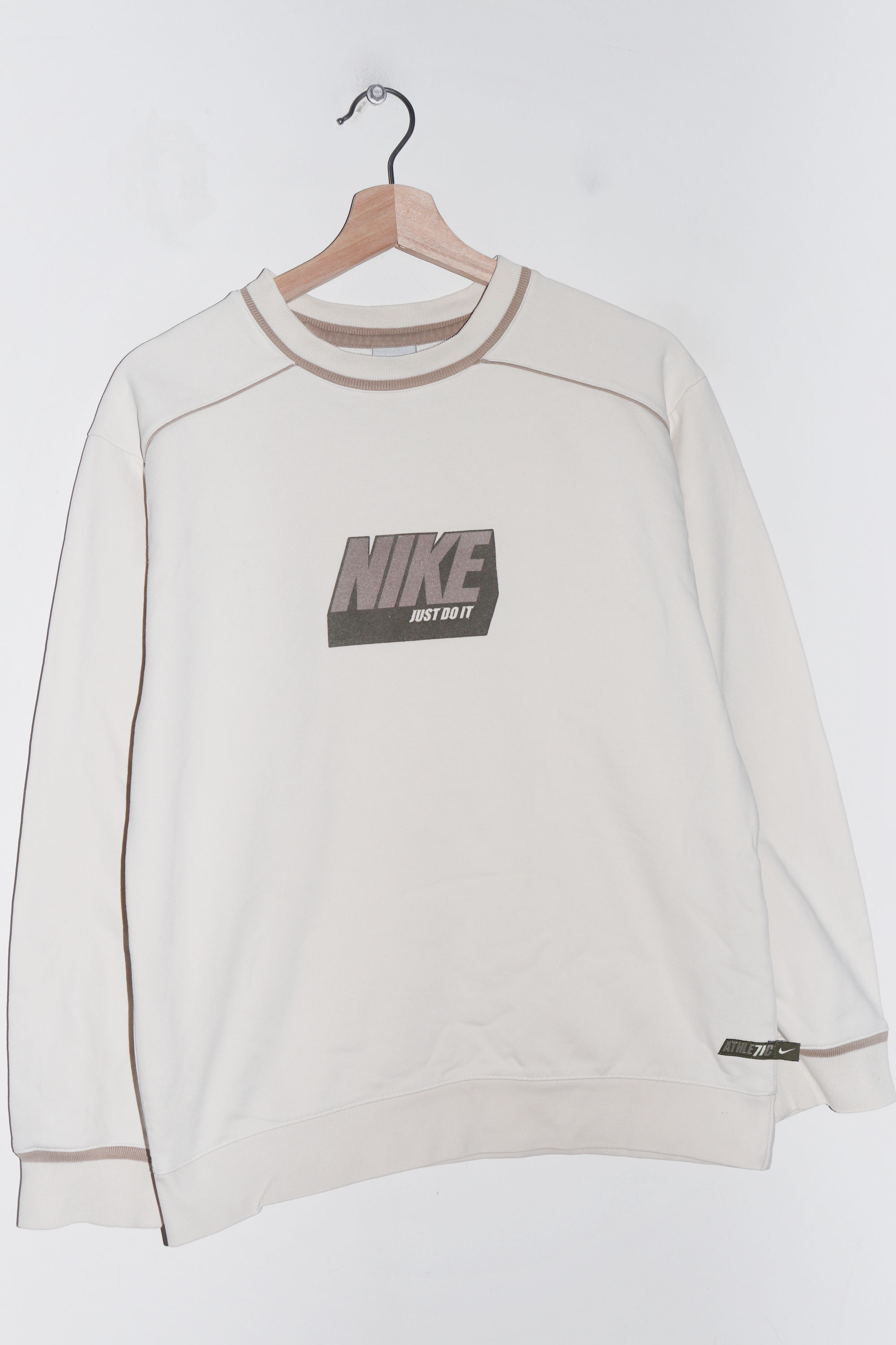 Vintage Nike Textured Spellout Cream Sweatshirt (Rare) (S-M/M)