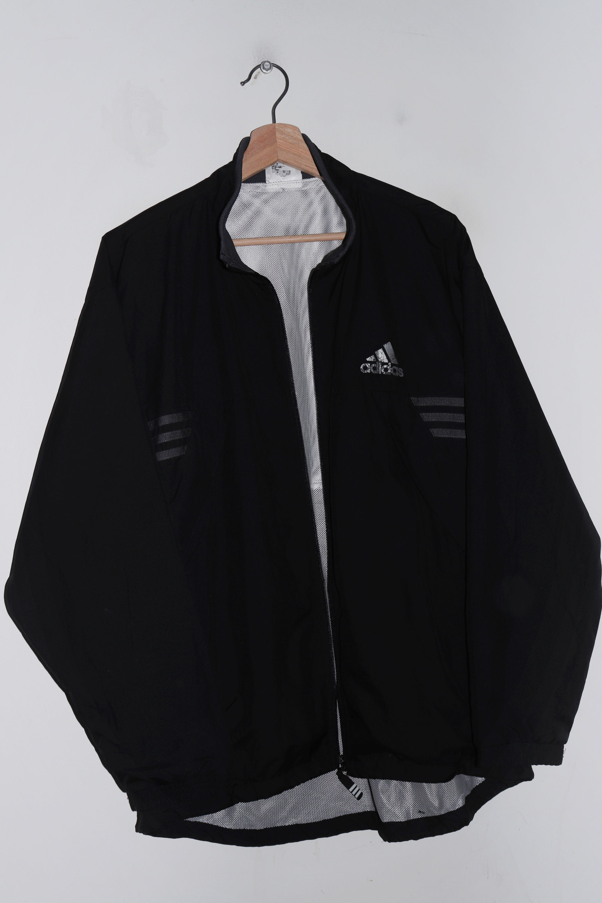 Vintage 90s Adidas Silver Logo Black Track Jacket (1999) (M)