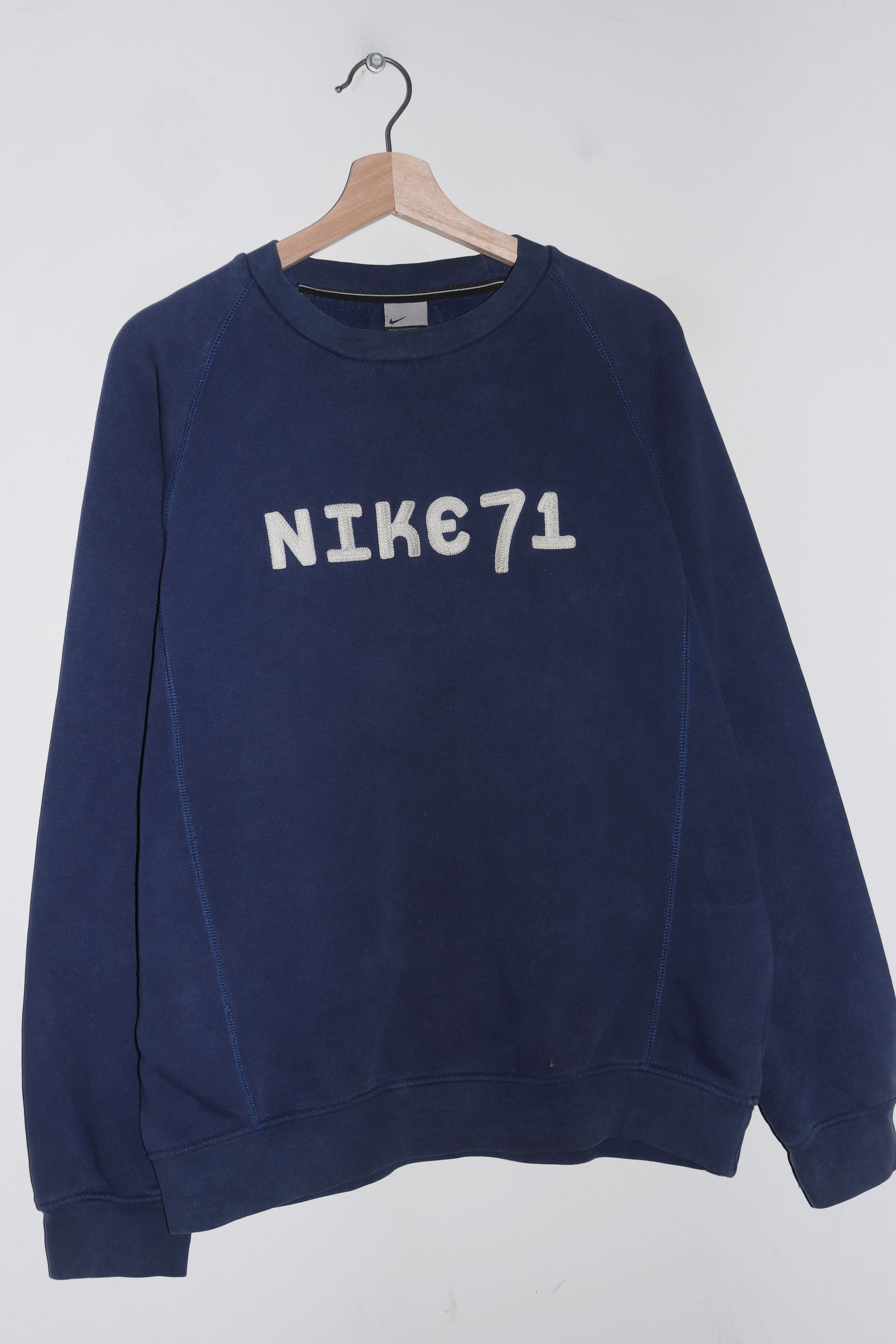 Vintage Nike 1971 Embroidered Spellout Faded Navy Sweatshirt (Rare) (M-L)