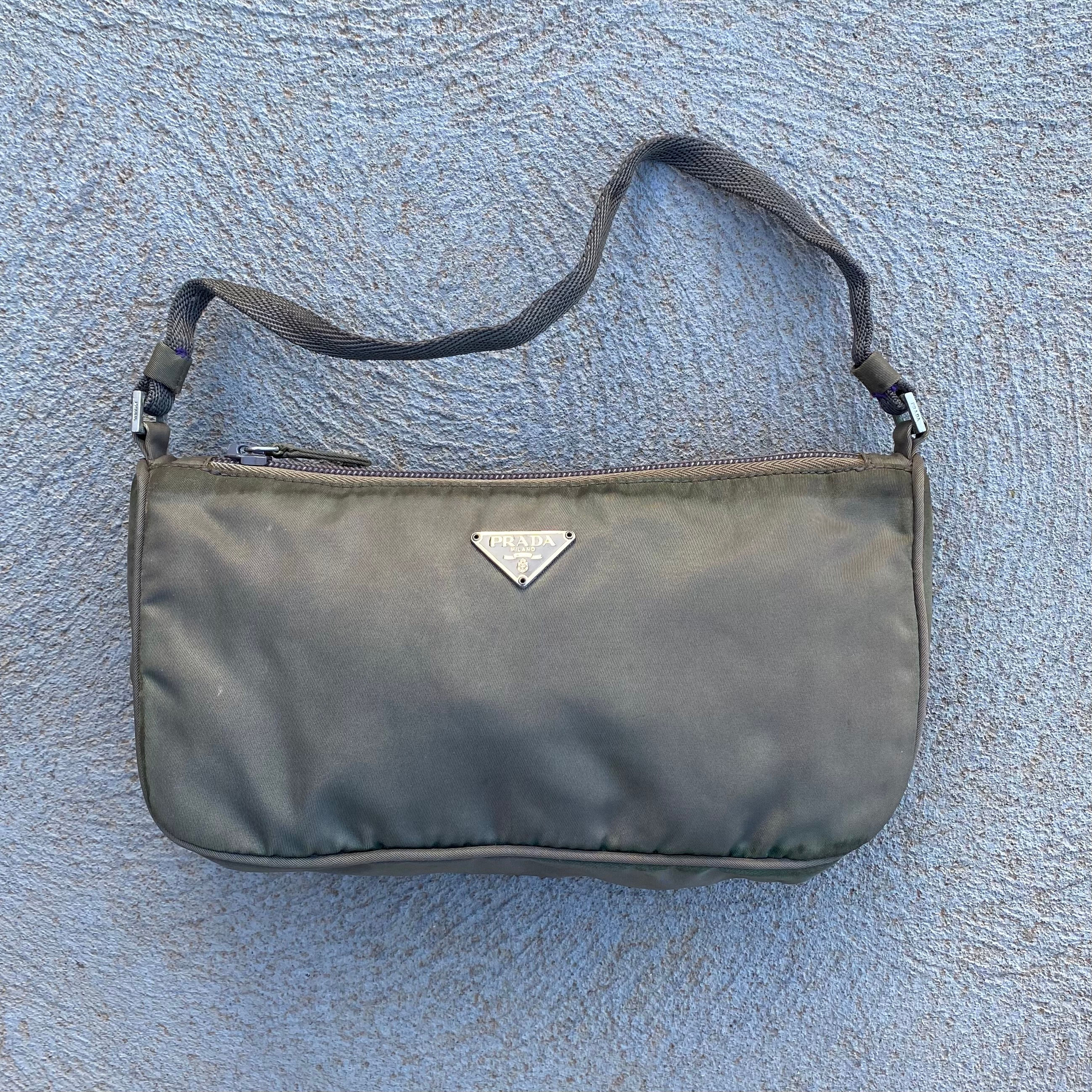 Vintage Prada Nylon Grey Pochette Hand Bag