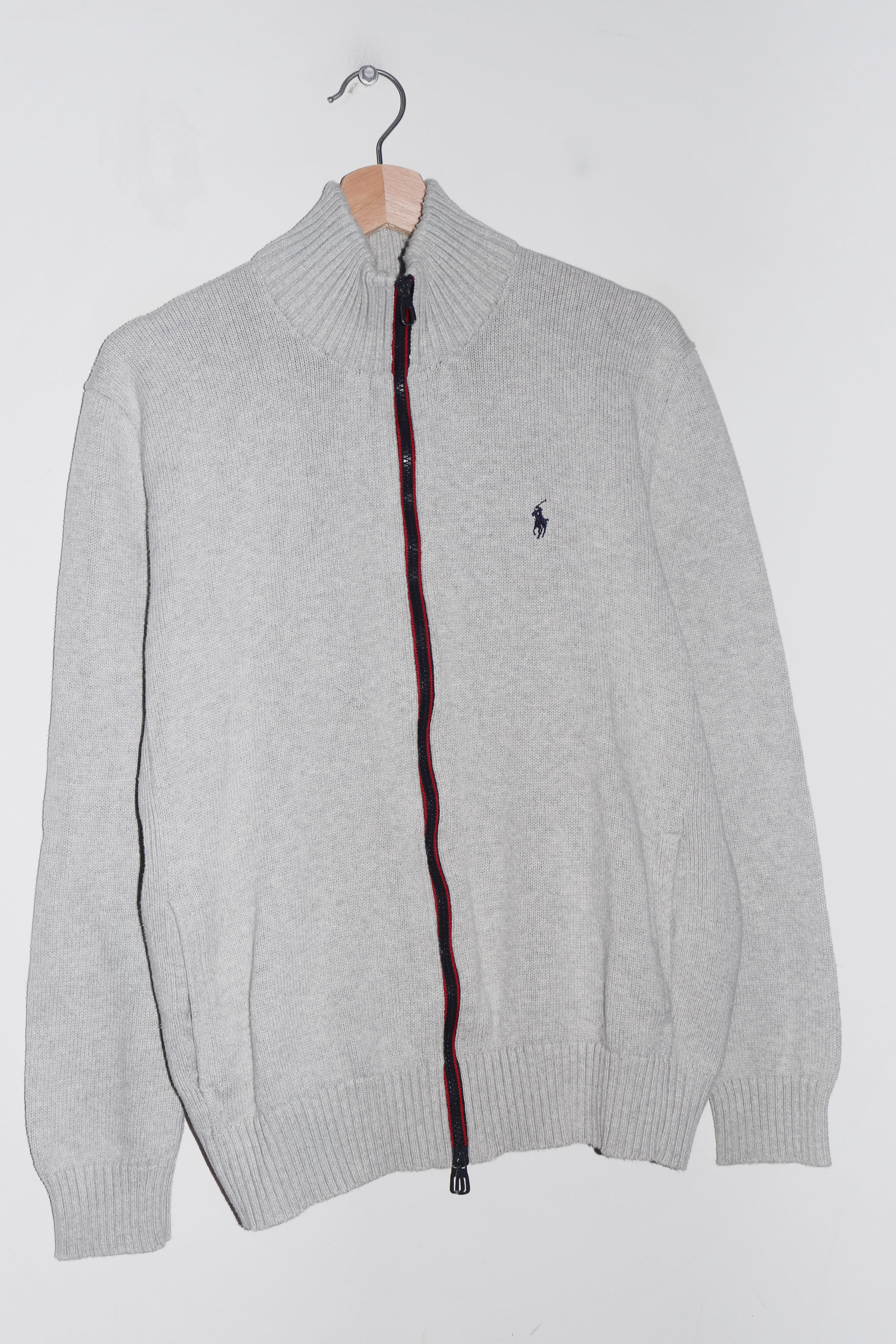 Polo Ralph Lauren Embroidered Logo Grey Knitted Zip Up Jacket (M)