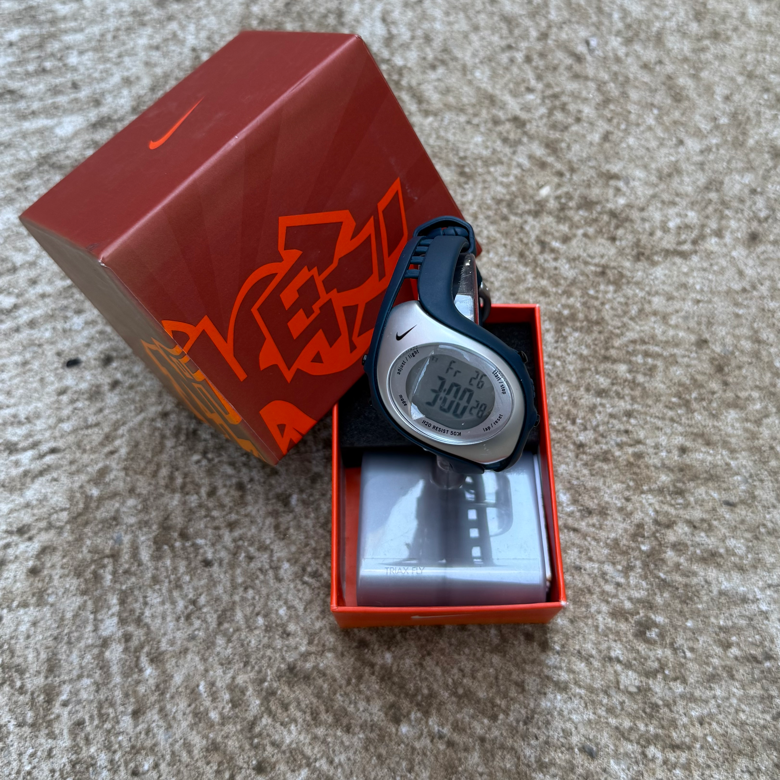 (DEADSTOCK) Vintage Nike Triax Fly Navy Digital Watch w/ original box