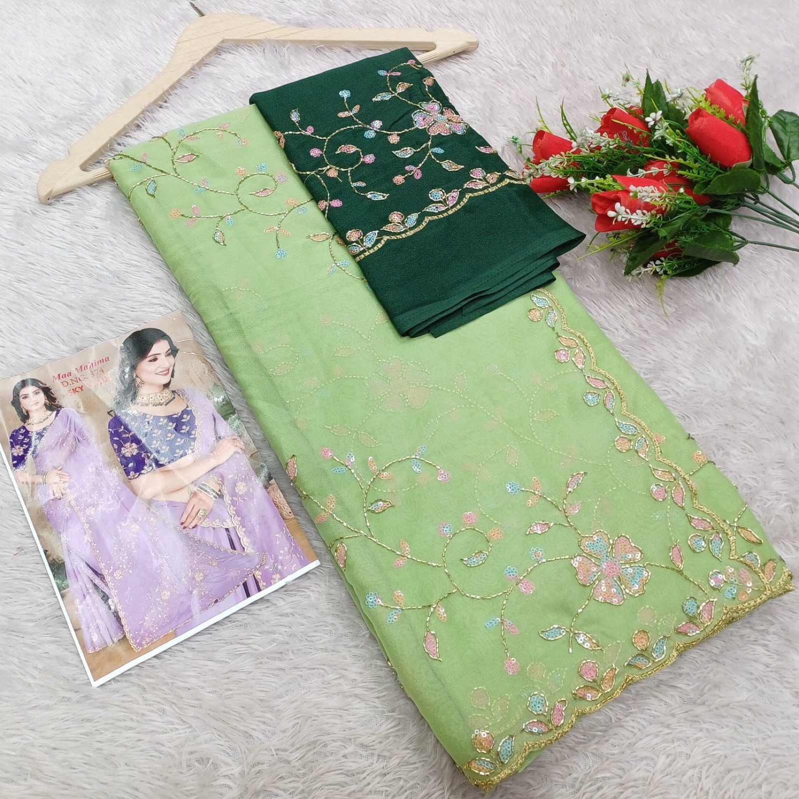Indian party wear saree with work blouse piece