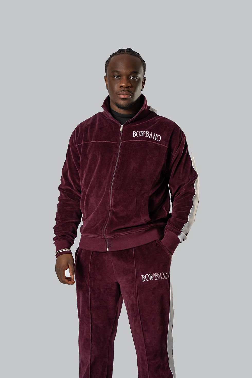 Thumbnail: Bor'Bano velour jacket bordeaux red