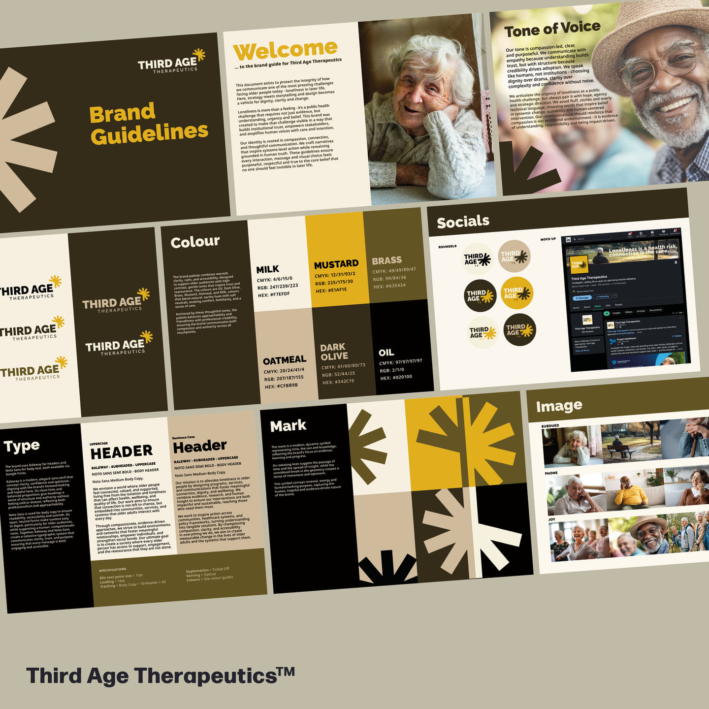 A selection of pages from the brand guidelines.