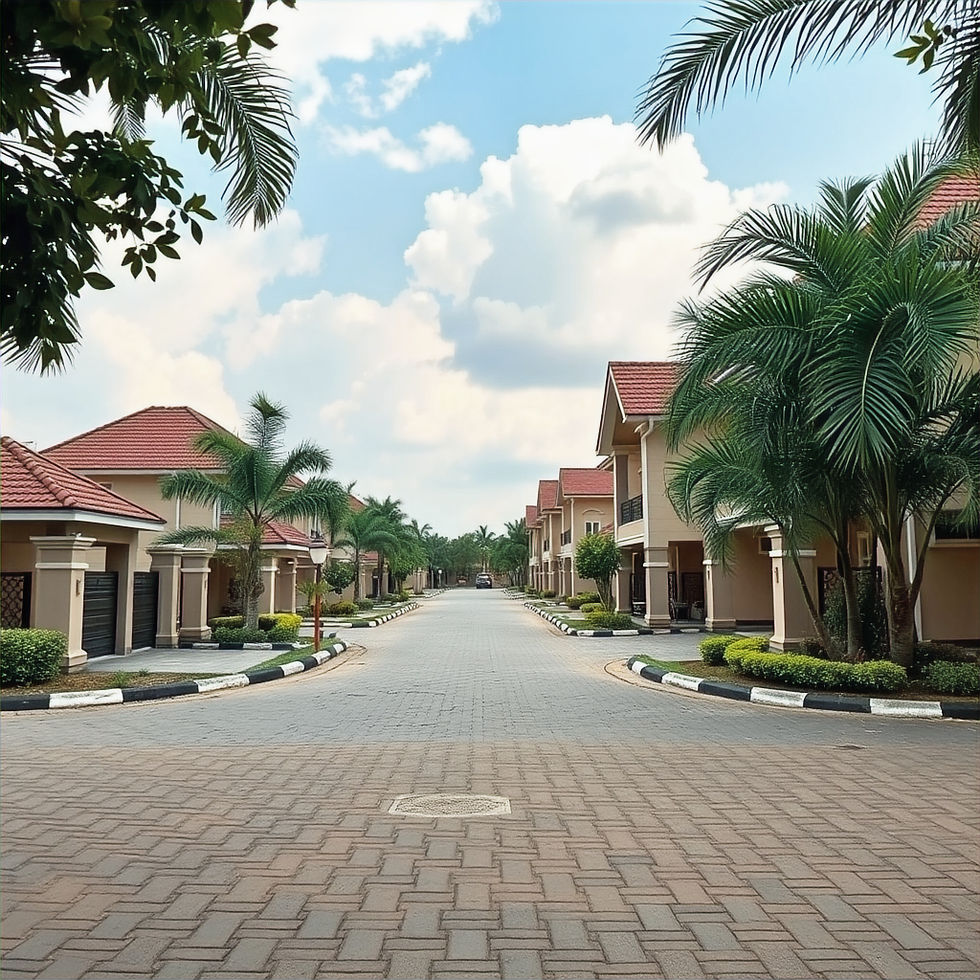 Eye-level view of a suburban neighborhood with beautiful homes