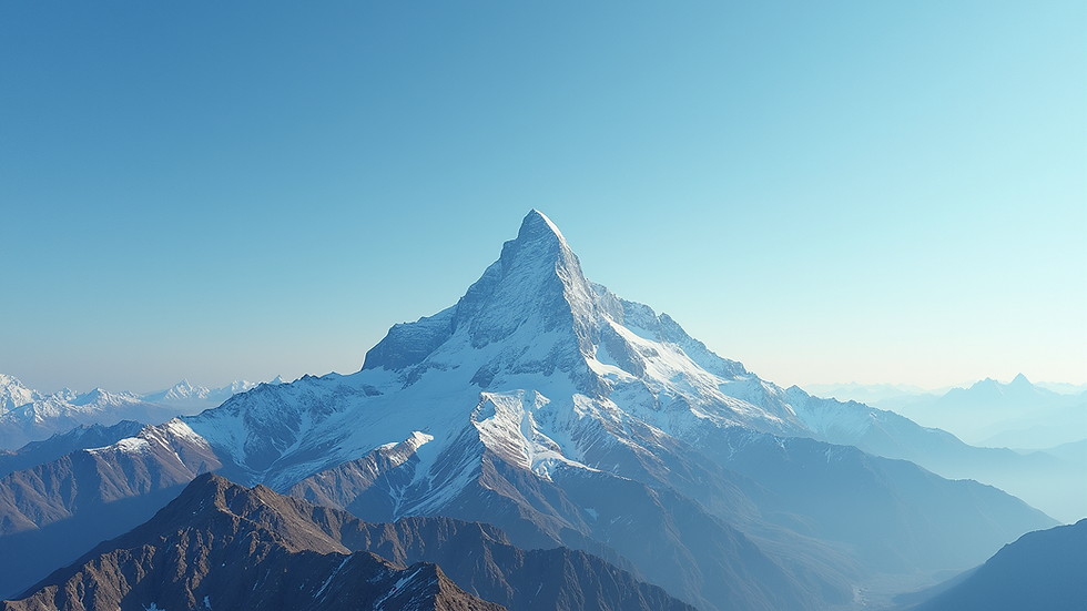 Wide angle view of a mountain peak with a clear blue sky