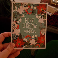 A Christmas card that reads "Merry Christmas from Virginia"