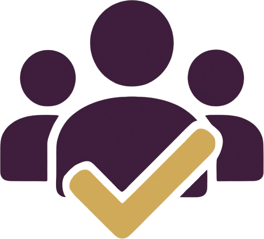 Generate _Simple elegant icon showing three people silhouettes - one larger central figure