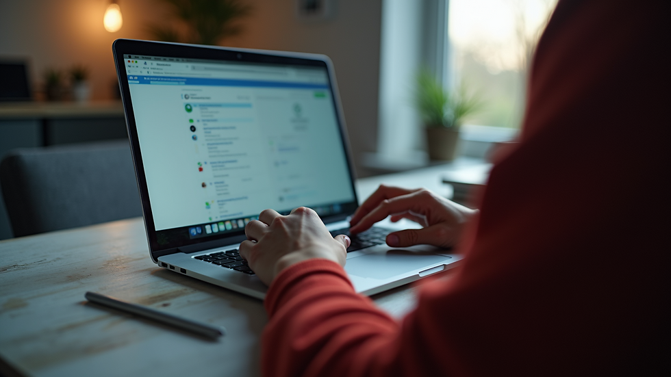 Eye-level view of a person using a laptop to engage on social media