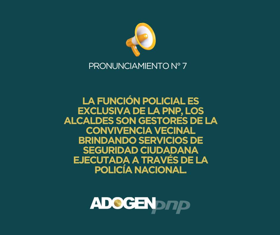 LA FUNCIÓN POLICIAL ES EXCLUSIVA DE LA PNP, LOS ALCALDES SON GESTORES DE LA CONVIVENCIA VECINAL BRINDANDO SERVICIOS DE SEGURIDAD CIUDADANA EJECUTADA A TRAVÉS DE LA POLICÍA NACIONAL.