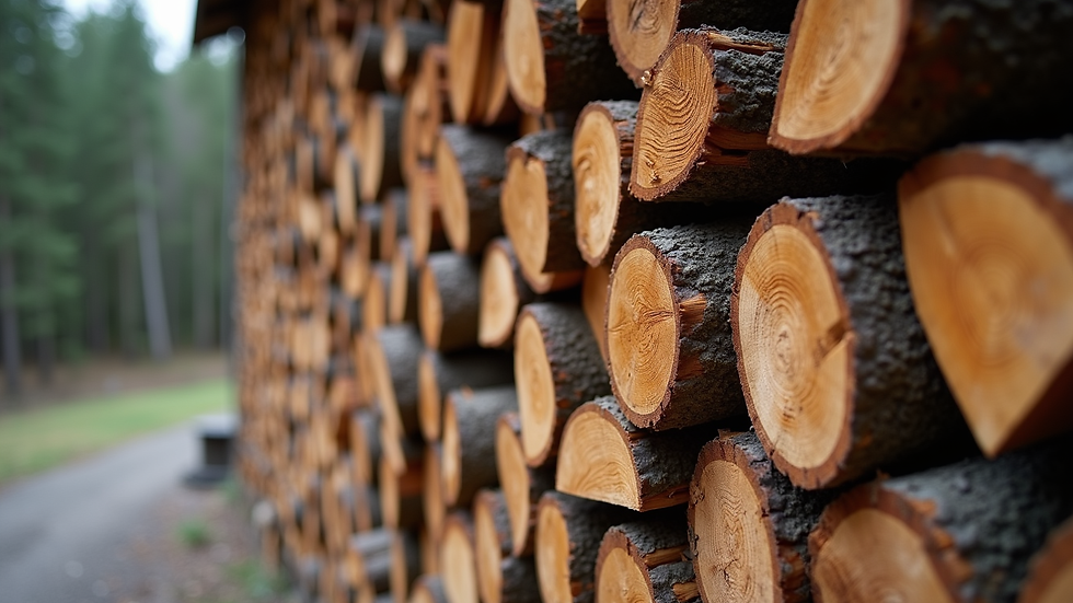 Close-up view of neatly stacked firewood logs