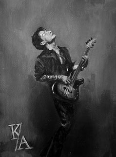 A black and white painting of the K-Pop star Jungkook by Angelika Kowol. It is an realistic paiting
