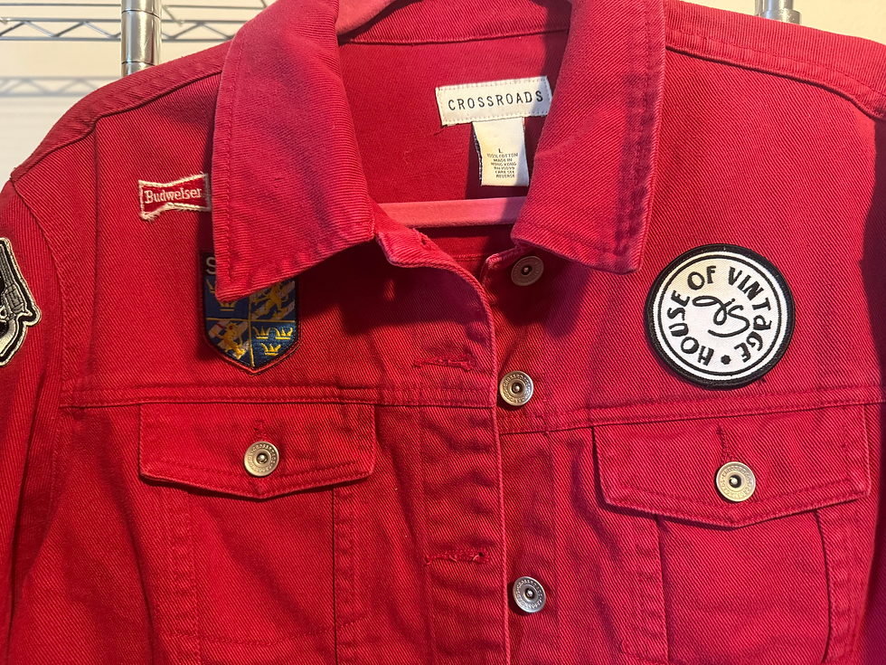 Thumbnail: Red Denim Guns n Roses Jacket -L 
