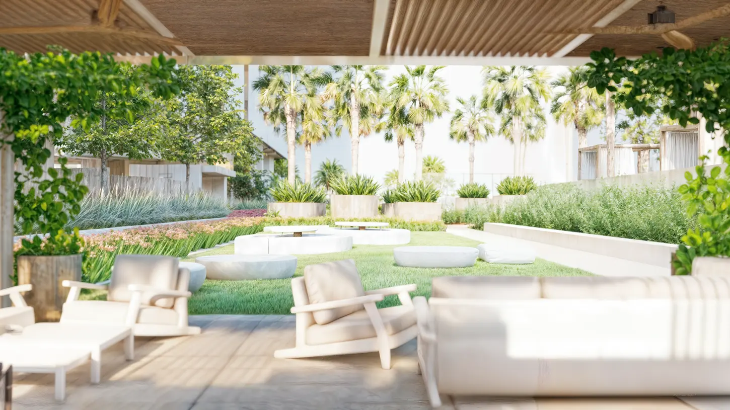 View from outdoor BBQ - shade structure - Golf Gate 2 project DAMAC Dubai