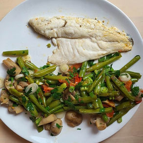 Sea Bass with Green Beans and Mushroom