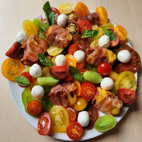 Peach, Tomato , Prosciutto and Mozzarella salad