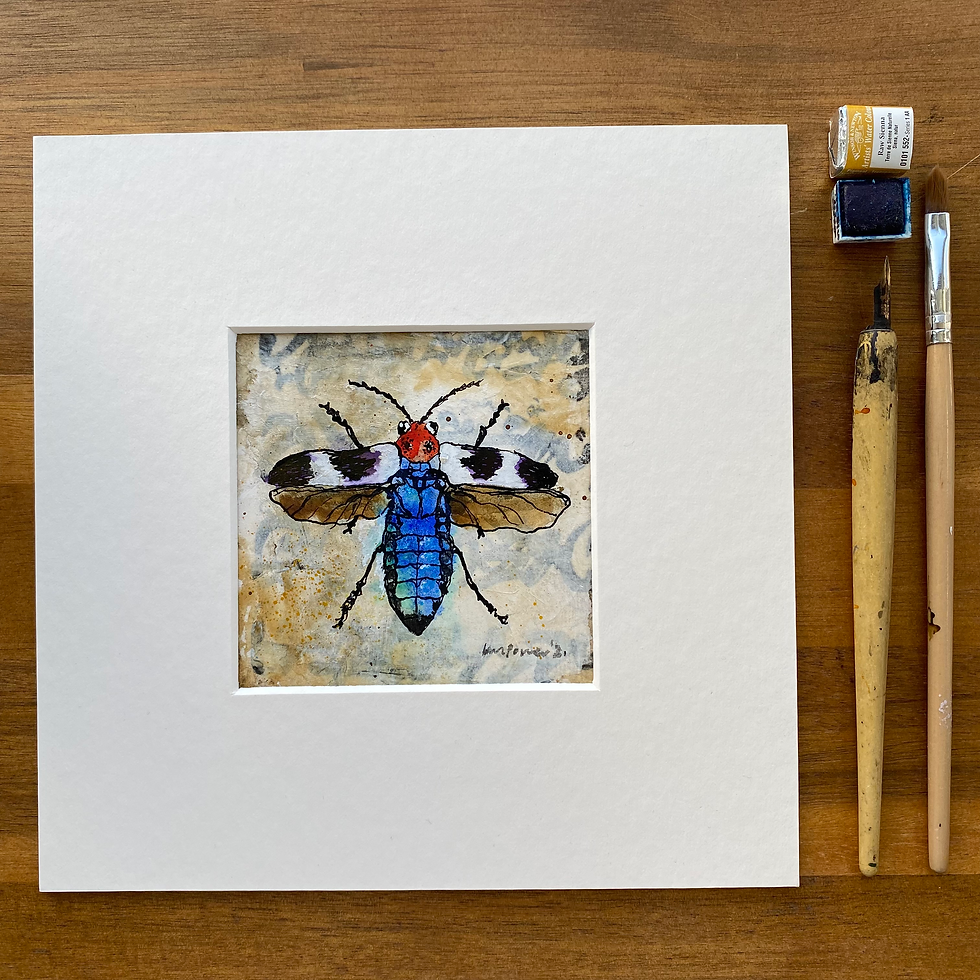 Thumbnail: Red SpeckledJewel Beetle ‘Chrysochroa Buqueti’ Original watercolour Painting