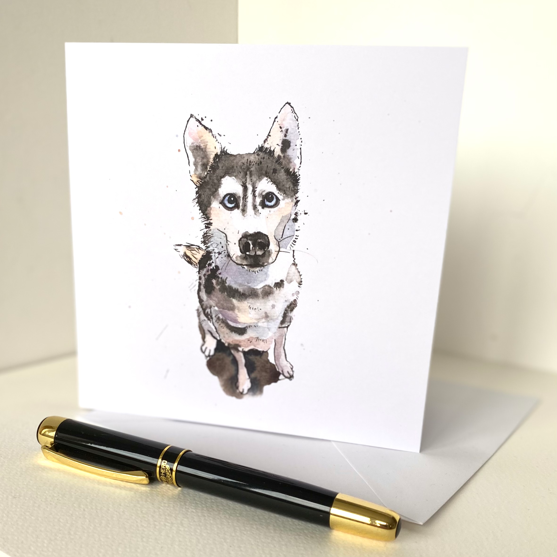 Grey and white Husky Card