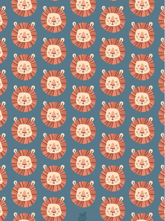 Sleepy illustrated lion repeating seamless pattern