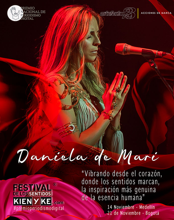 @danielademari, voz líder de Oneness Sinfonia estará presente en Los Premios de periodismo Digital, como lanzamiento exclusivo de @kienyke, el 14 de noviembre en Medellín y el 21 en Bogotá - Artefacto23: Productor Artístico de Daniela de Mari #PremioPeriodismoDigital #kienyke #festivaldelossentidos #produccionartistica