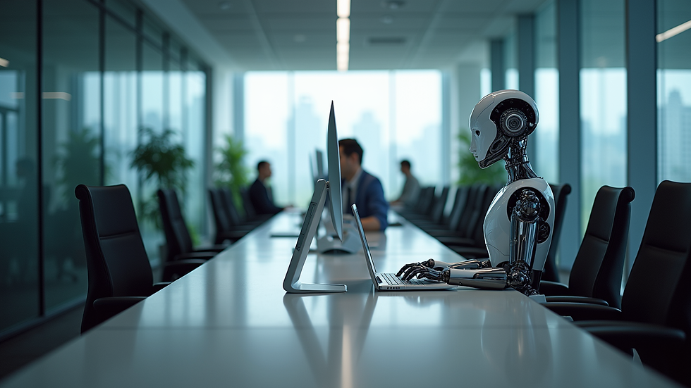 High angle view of a modern workspace with AI technology