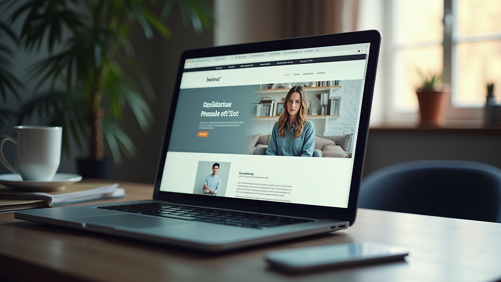 Eye-level view of a modern website design on a laptop