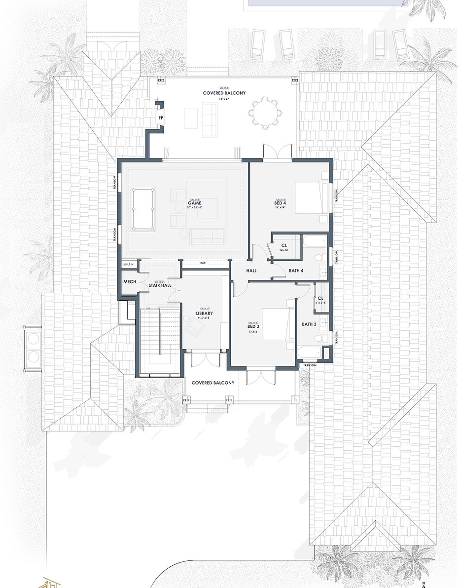 Second floor plan of the Seaview Plan by Apex Homes Florida, showcasing luxury owner’s retreat, spacious bedrooms, and private balconies.