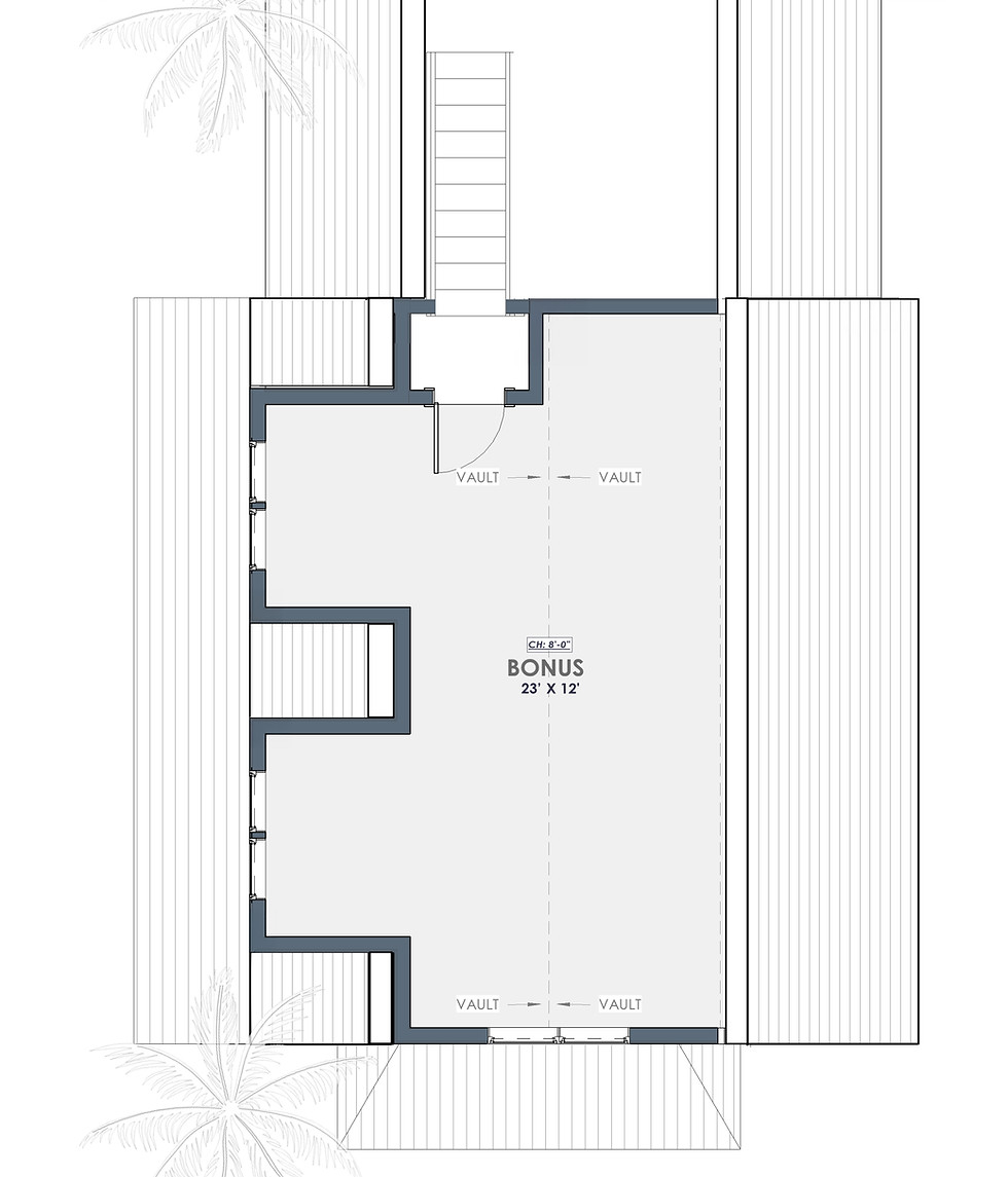 Second floor layout of the Shoreline Plan featuring a Bonus Room space in a Low Country coastal home by Apex Homes Florida.