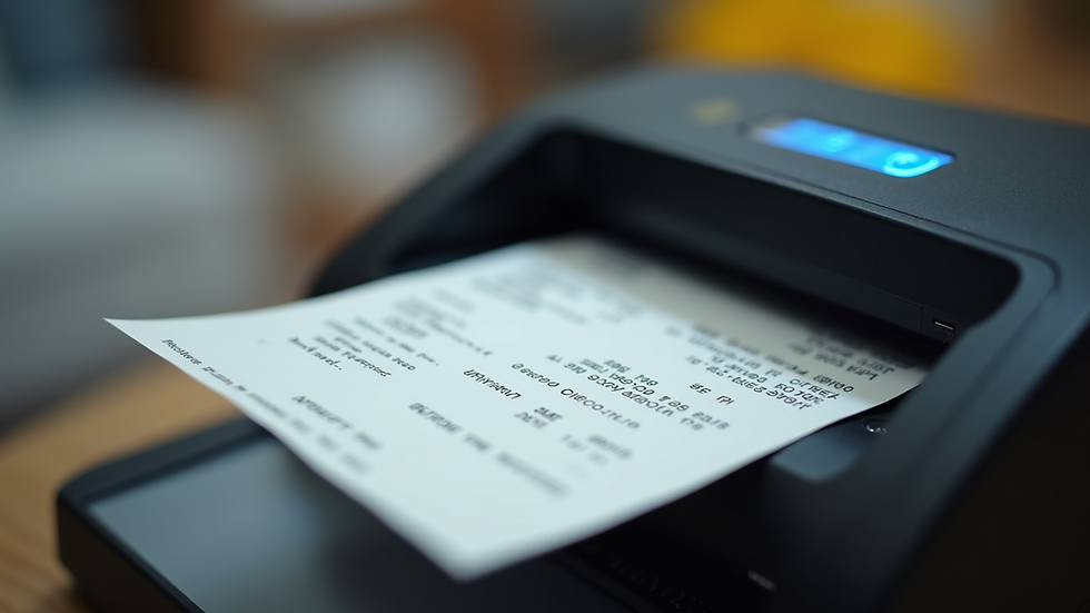 Close-up view of a digital receipt scanner capturing a receipt
