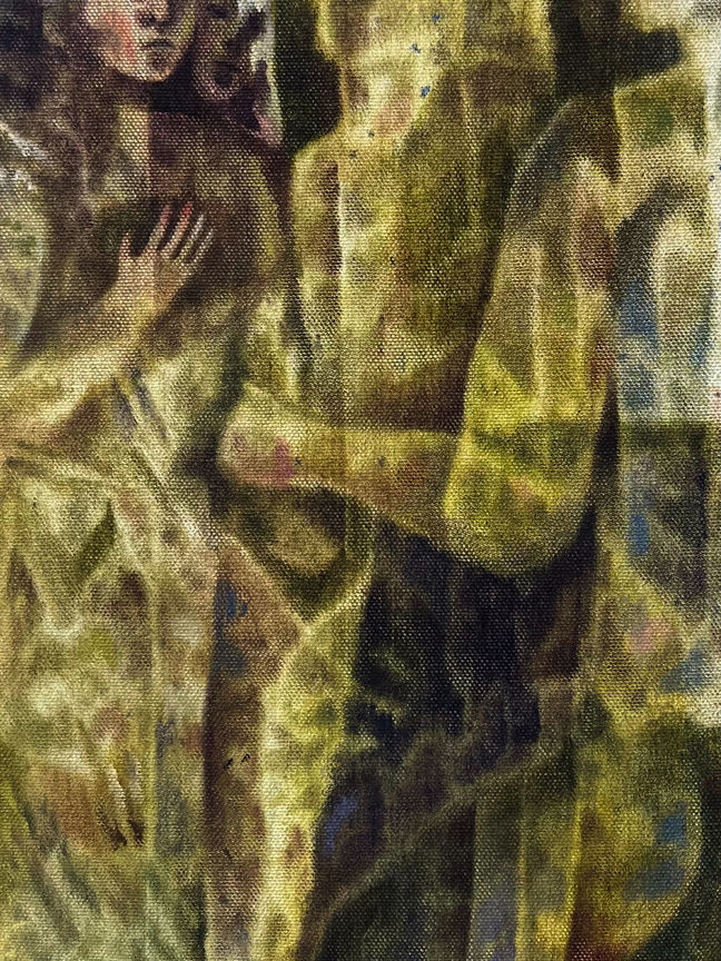 oil painting on canvas olivia springberg artist contemporary sculpture woodworking Contemporary emerging artist cubism cubist custom handmade canvas jewish art judaica mysticism dreams kabbalah dream theory abstract geometric colorful green custom frame